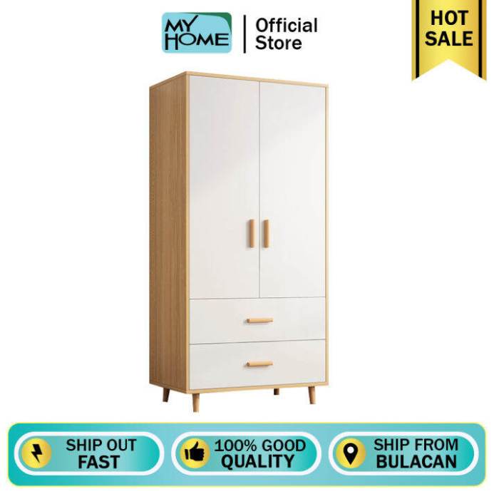 MYHOME Double Drawer Wooden Wardrobe Small Family Multifunctional ... Modular closet furniture with hanging rod