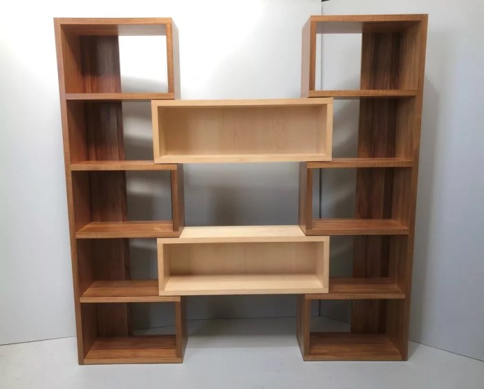 Modular cube shelf furniture in oak finish