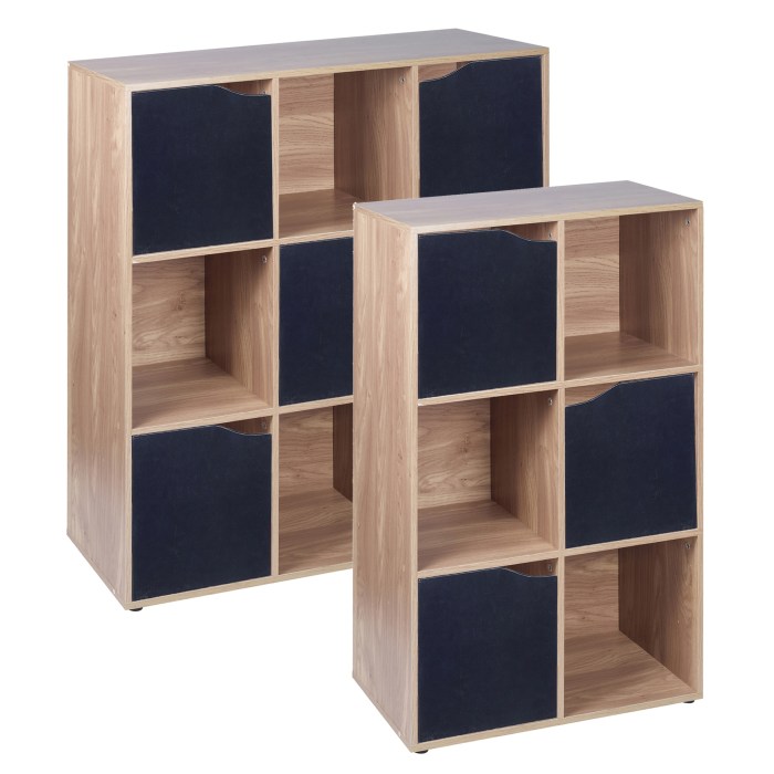 Modular cube shelf furniture in oak finish