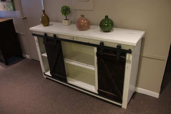 Barn door Console - Forest Trek Woodwork Rustic barn door furniture console unit